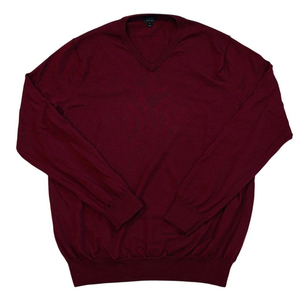 J Crew Sweater Mens Sz XL Red V Neck Pullover Merino Wool Preppy Business Casual